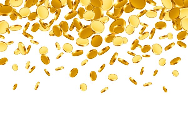 Падающие монеты на прозрачном фоне