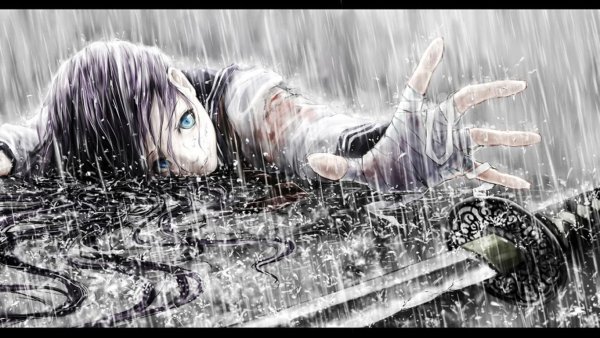 Аниме парень плачет под дождем