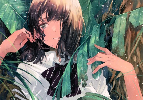 Аниме плачет под дождем