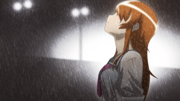 Аниме плачет под дождем