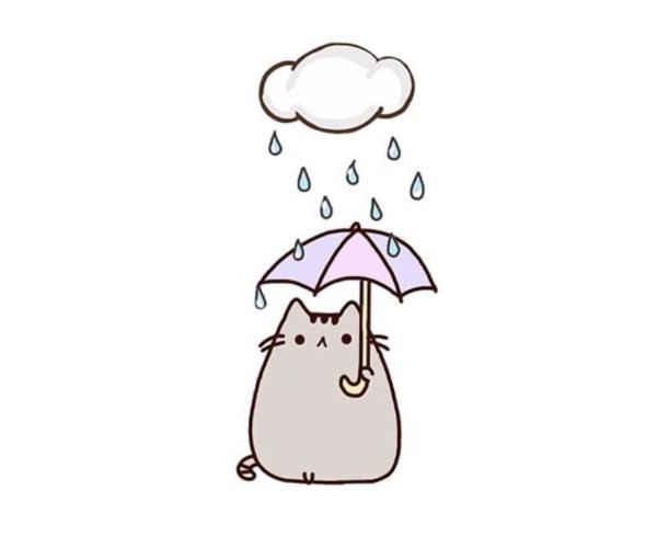 Котик с зонтиком рисунок для срисовки