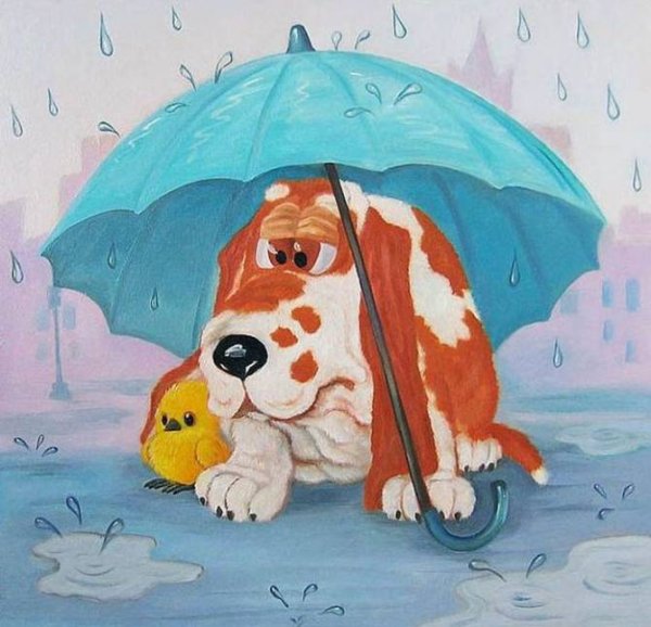 Щенок под зонтиком