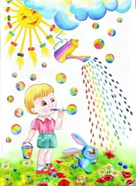 Рисование с детьми дождик с радугой