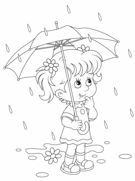 Дети под зонтом раскраска