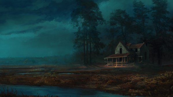 Дом в лесу ночью