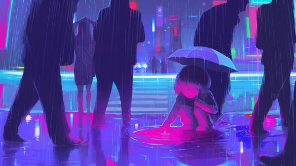 Неоновый город дождь