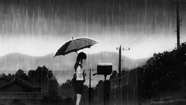 Аниме пейзаж черно белый