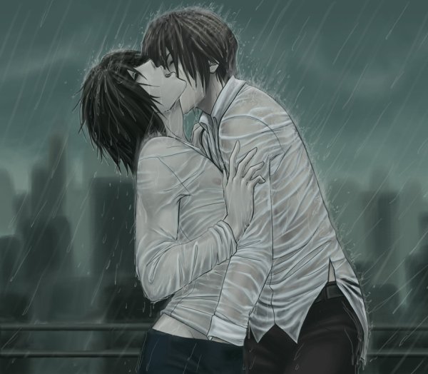 Тетрадь смерти Эл и Лайт под дождем