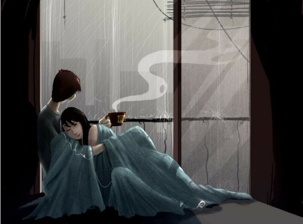 Парень с девушкой под пледом