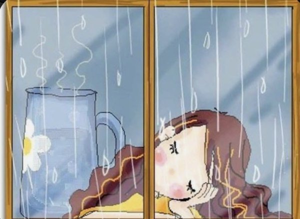 Мультяшка в дождь за окном