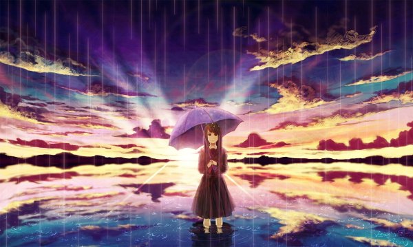 Девочка аниме пейзаж