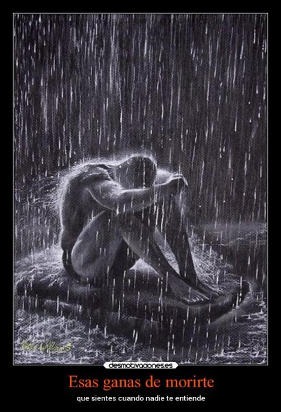 Сидит под дождем