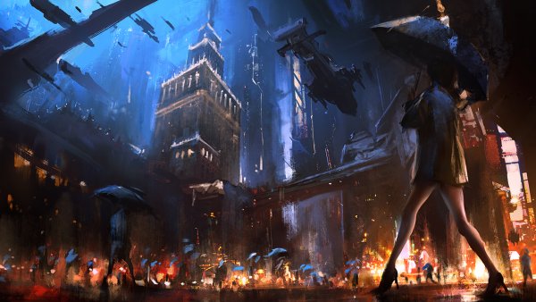 Fantasy Cyberpunk город