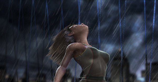 Девушка под дождем грудь