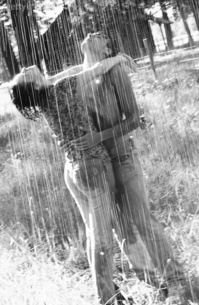 Влюбленные в лесу под дождем