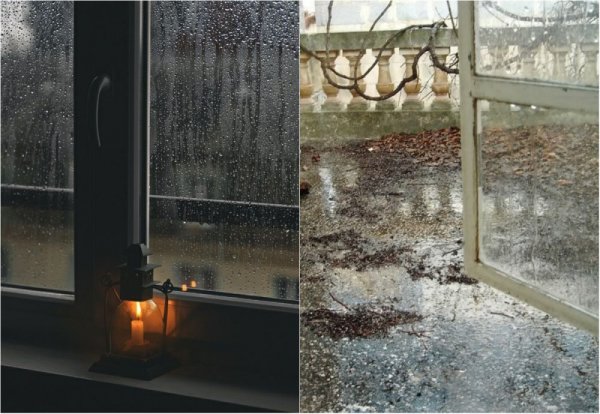 Залитое дождем окно