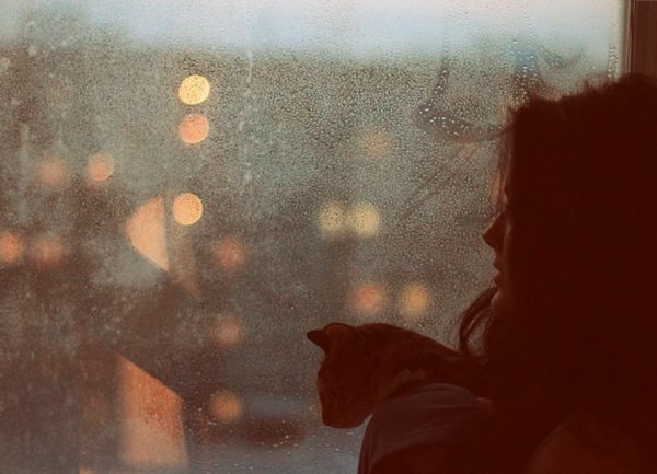 Девушка за окном дождь