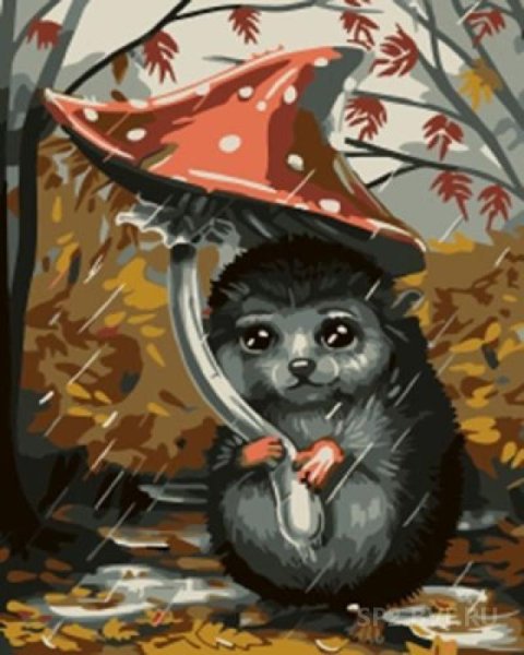 Грустный Ежик под дождем