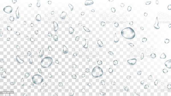Падающие капли воды на прозрачном фоне