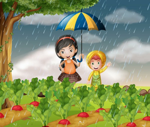 Дождь в саду для детей