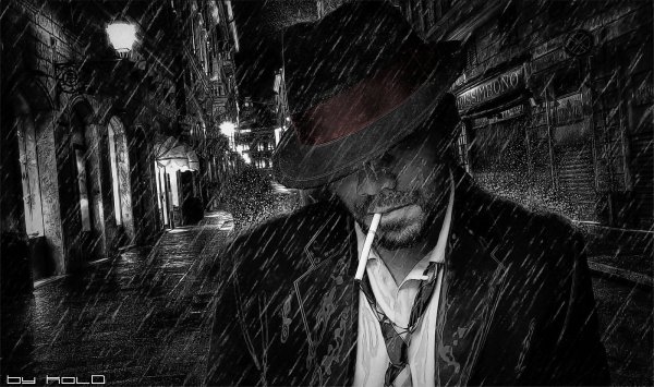 Мужчина под дождем