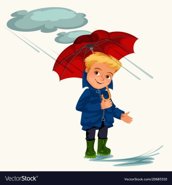 Мальчик с зонтиком в плаще
