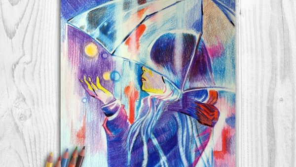 Дождь рисунок цветными карандашами