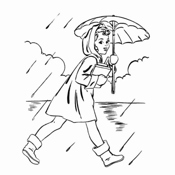 Раскраска девушка с зонтиком
