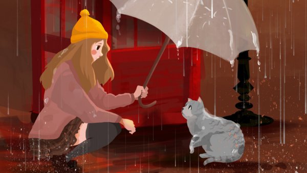Кот с зонтиком арт