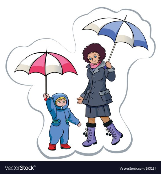 Мама с ребенком под зонтом