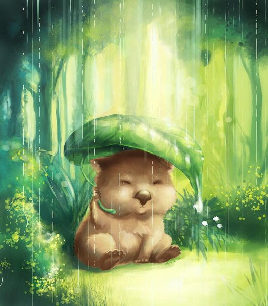 Грустный Медвежонок под дождем