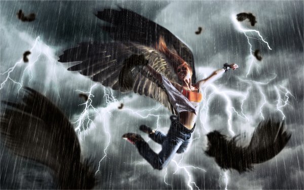 Девушка ангел под дождем