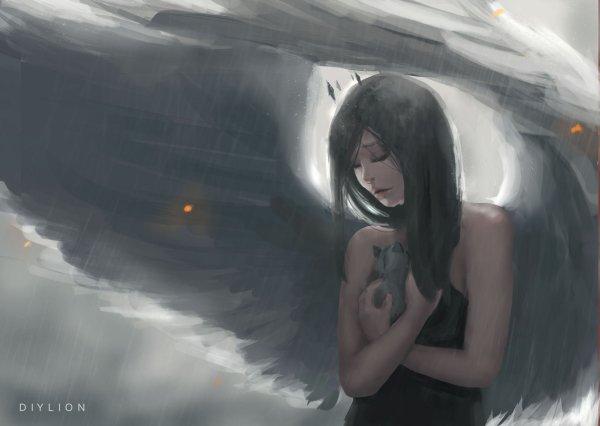 Грустный ангел под дождем