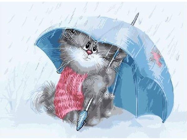 Котик с зонтиком