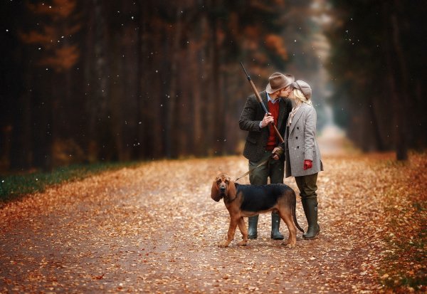 Осень мужик собакой