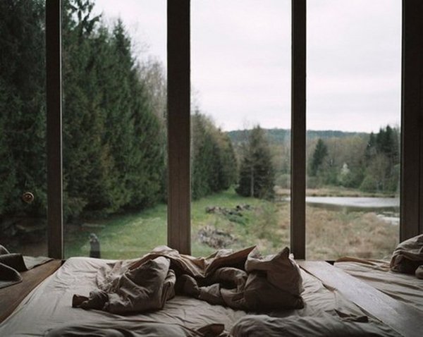 Кровать на вид из окна в ОЕС