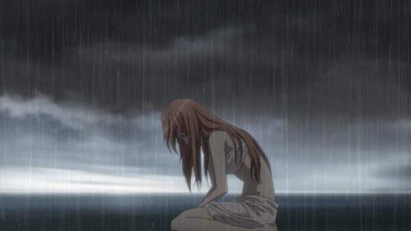 Аниме девушка под дождем грустная