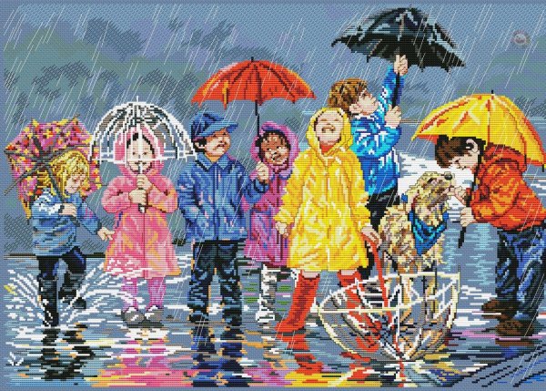 Дети под дождем живопись