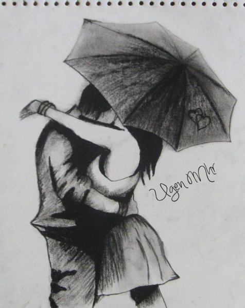 Девушка под зонтом рисунок карандашом