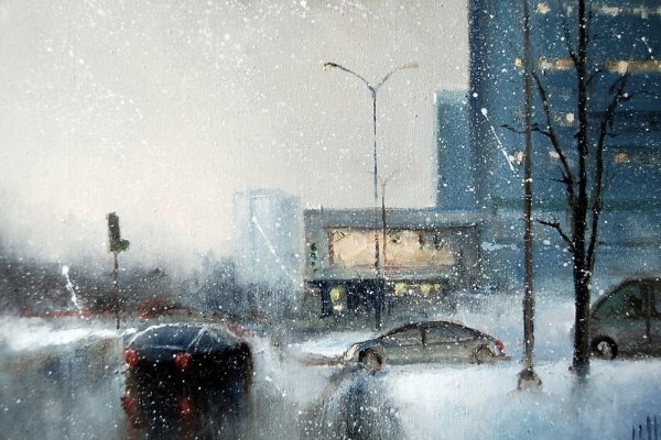 Снегопад в городе живопись