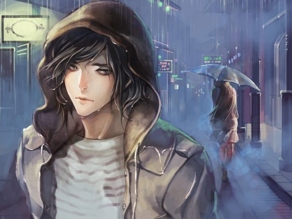 Аниме парень в капюшоне