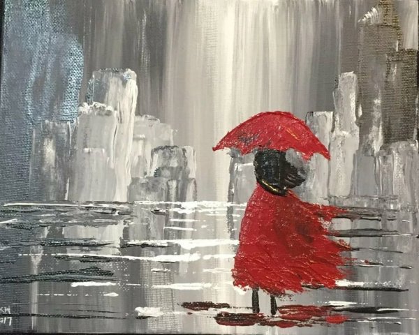 Девушка в Красном платье под дождем