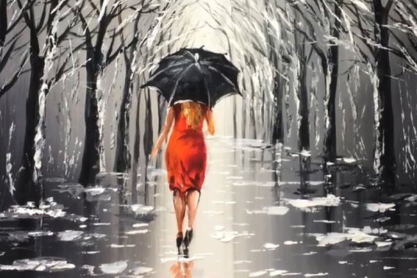 Женщина с зонтиком под дождем