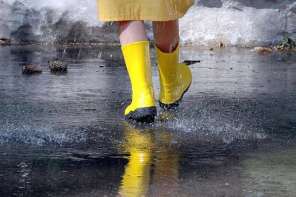 Резиновые сапоги на ногах