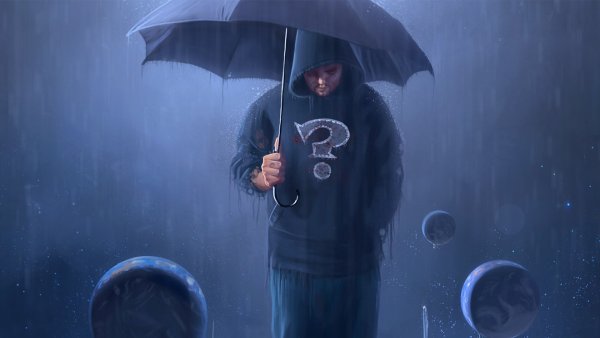 Человек в капюшоне под дождем