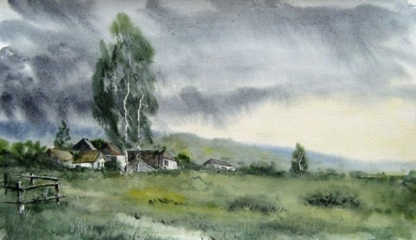 Этюды деревни акварелью