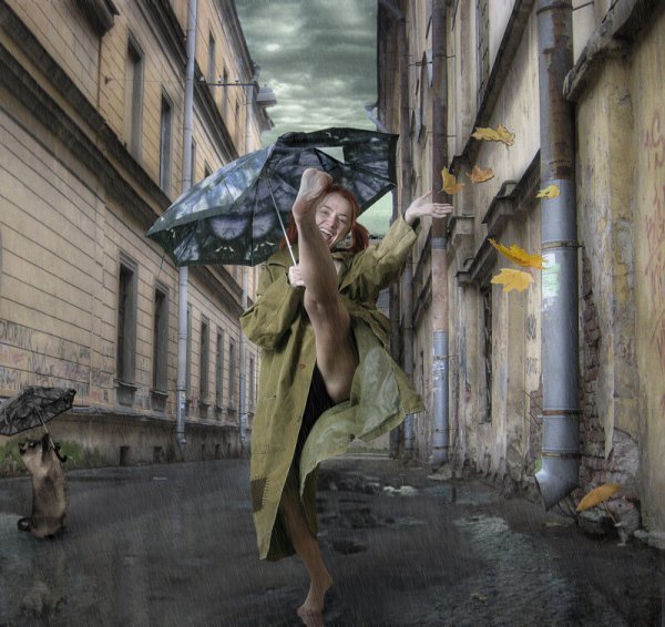 Фотосессия девушки в городе креативная