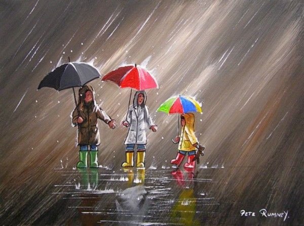 Семья под дождем