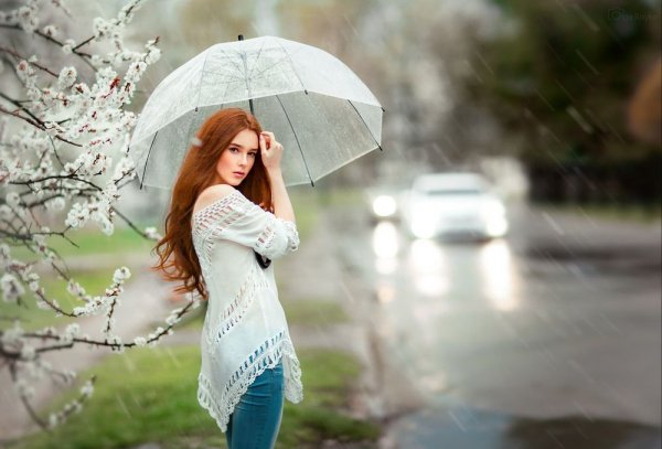 Красивая девушка с зонтом