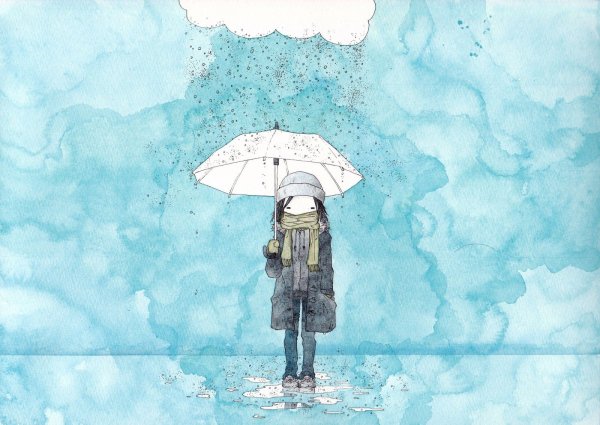 Дождь зонт акварель